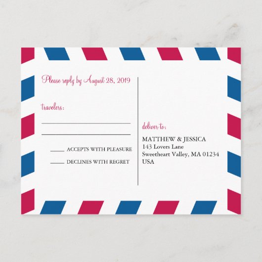 Virginia AirmailウェディングRSVP インビテーションポストカード (裏面)