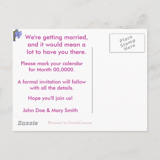 Virginia Bluebels日付の保存 案内ポストカード (裏面)