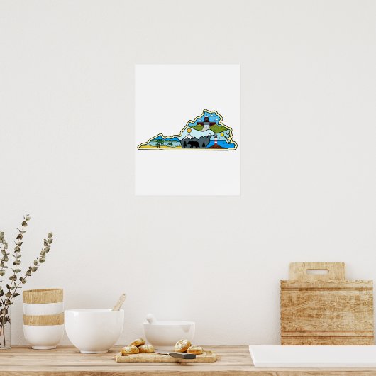 Virginia Map Chesapeake Charlottesville Lynchburg ポスター (キッチン)