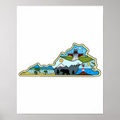 Virginia Map Chesapeake Charlottesville Lynchburg ポスター (正面)