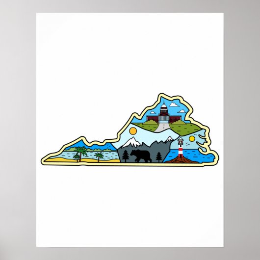 Virginia Map Chesapeake Charlottesville Lynchburg ポスター (正面)