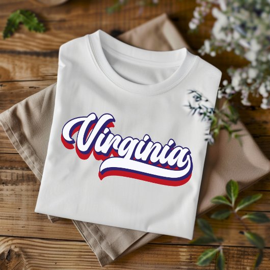 Virginia Red WhiteおよびBlueヴィンテージ・スクリプトTシャツ Tシャツ