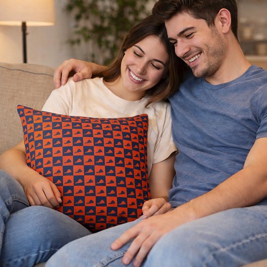 Virginia Silhouette Checker Pattern Blue Orange クッション