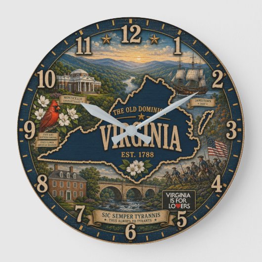 Virginia State Old Dominion Heritage Wall Art ラージ壁時計 (正面)