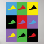 Virginia State Pop Art Pattern ポスター<br><div class="desc">A pretty pattern featuring the state outline of Virginia done in yellow,  blue,  red,  green,  black and purple</div>