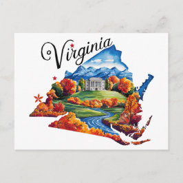 Virginia USA State Shaped Vintage Watercolor ポストカード