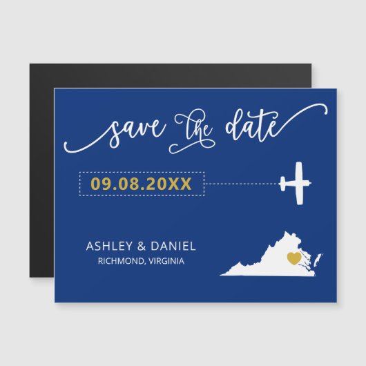 Virginia Wedding Save the Date Card, Map マグネット招待状 (正面/裏面)