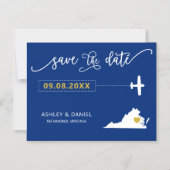 Virginia Wedding Save the Date Card, Map マグネット招待状 (正面)