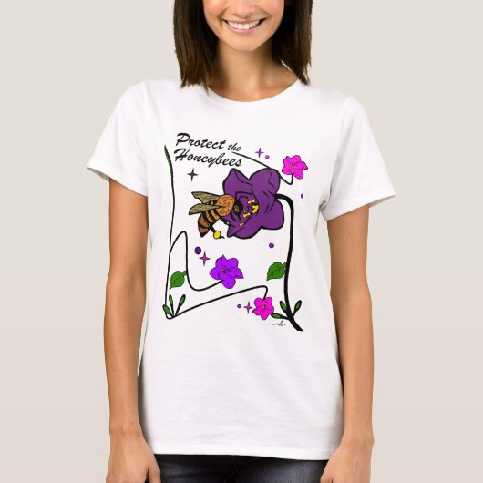 Virginia Wright はちみつ蜂を守ろう フラワー Tシャツ (正面)