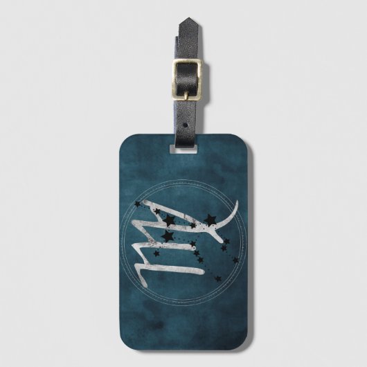 Virgo black & silver zodiac constellation teal ラゲッジタグ (正面縦)