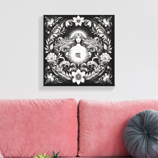 Virgo Botanical Goddess Etching Wall Decor キャンバスプリント (インサイチュ (リビング))