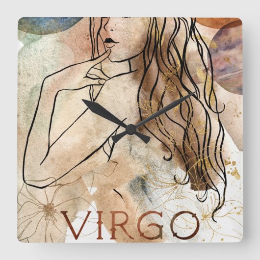 Virgo Maiden Earth sign astrological symbol gold  スクエア壁時計 (正面)