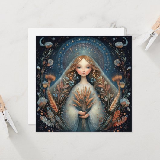 Virgo Maiden Zodiac Astrology Celestial Birthday カード (正面/裏面インサイチュ)