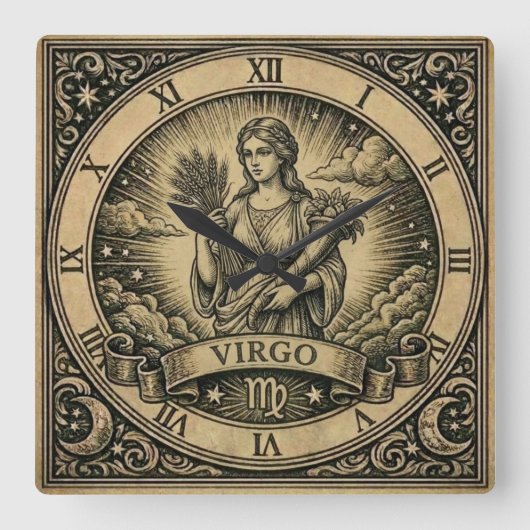 Virgo Vintage Zodiac Wall Clock スクエア壁時計 (正面)