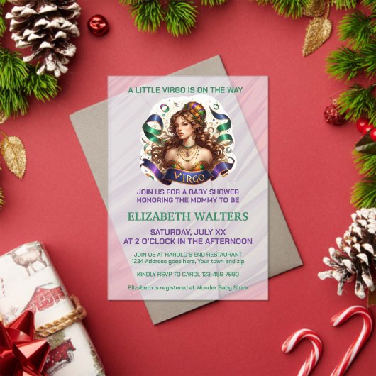 Virgo Zodiac Baby Shower Lavender and Green アクリル招待状 (インサイチュ (クリスマス))
