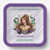 Virgo Zodiac Baby Shower Lavender and Green ペーパープレート (正面)