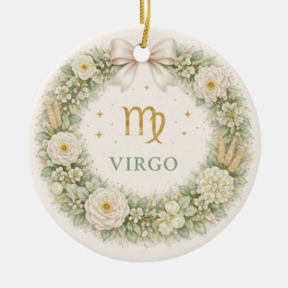 Virgo Zodiac Christmas Ornament – Winter Floral Wr セラミックオーナメント