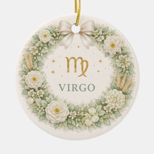 Virgo Zodiac Christmas Ornament – Winter Floral Wr セラミックオーナメント (正面)