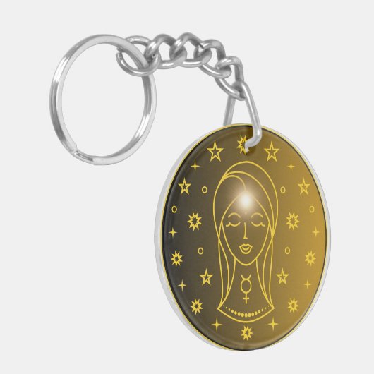 Virgo Zodiac Emblem | Minimal Celestial Symbol キーホルダー (正面左)