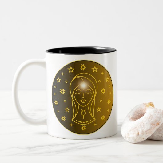 Virgo Zodiac Emblem | Minimal Celestial Symbol ツートーンマグカップ (ドーナツ)
