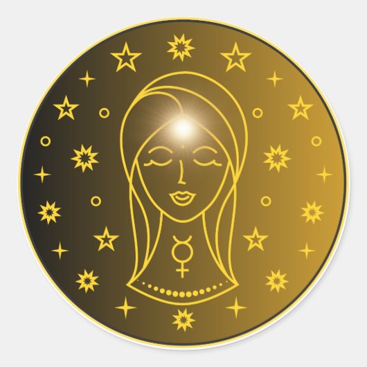 Virgo Zodiac Emblem | Minimal Celestial Symbol ラウンドシール (正面)