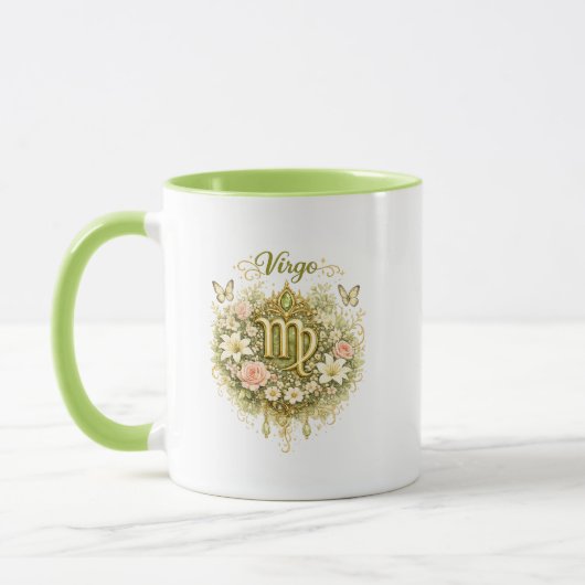 Virgo Zodiac Floral Heart Mug – Elegant Astrology  マグカップ (左)