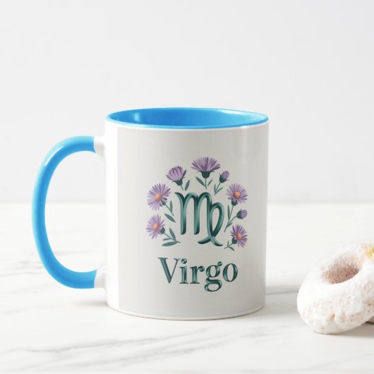 Virgo Zodiac Glyph Aster Flowers Mug マグカップ (ドーナツ)