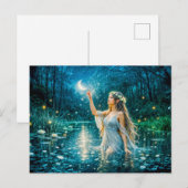 Virgo Zodiac with Moonlit Maiden Holding a Glowing ポストカード (正面/裏面)