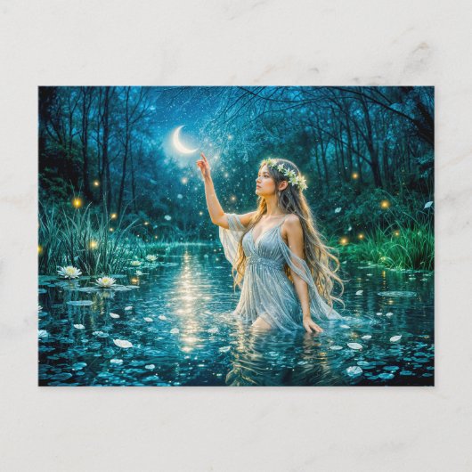 Virgo Zodiac with Moonlit Maiden Holding a Glowing ポストカード (正面)