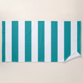 Viridian緑の白パタストライプのーン ビーチタオル (正面)