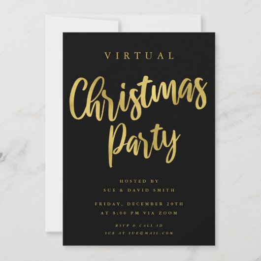 VIRTUAL ゴールド ミニマル クリスマス ホリデー パーティー 招待状 (正面)