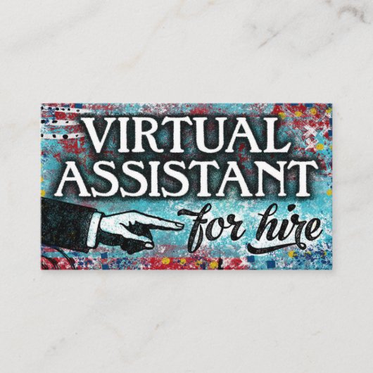 Virtual Assistant For Hire Business Card - Blue 名刺 (正面)