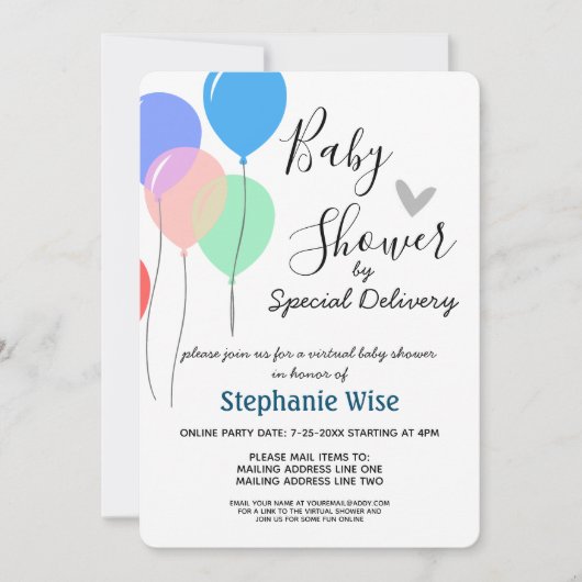 Virtual Baby Shower by Mail Balloons 招待状 (正面)