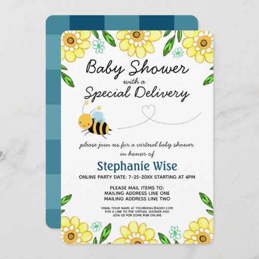 Virtual Bee Baby Shower by Mail 招待状 (正面/裏面)