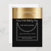 Virtual Birthday Partyメタリック金ゴールドオンブラック50th インビテーションポストカード (正面/裏面)