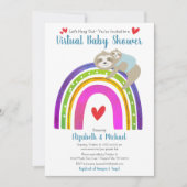 Virtual Boy Baby Shower Cute Sloths & Boho Rainbow 招待状 (正面)
