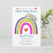 Virtual Boy Baby Shower Cute Sloths & Boho Rainbow 招待状 (スタンド正面)