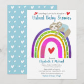 Virtual Boy Baby Shower Cute Sloths & Boho Rainbow 招待状 (正面/裏面)