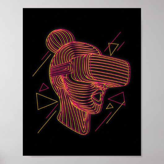 Virtual Reality Graphic Line Art For A Vr Gamer  ポスター (正面)