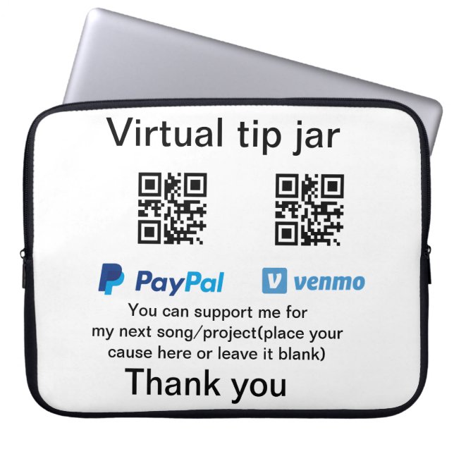 Virtual tip jar q r code money donation PayPal ven ラップトップスリーブ (正面)