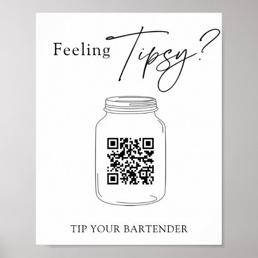 Virtual Tip Jar QR Code Tip Your Bartender Sign ポスター (正面)