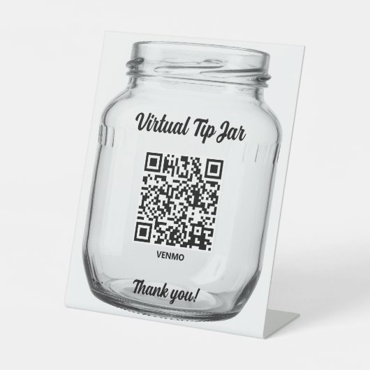 Virtual Tip Jar, Scan to Tip Glass Jar 台座サイン (正面)