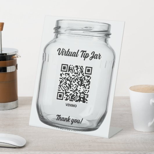 Virtual Tip Jar, Scan to Tip Glass Jar 台座サイン (インサイチュ)