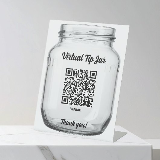 Virtual Tip Jar, Scan to Tip Glass Jar 台座サイン
