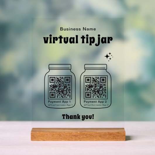 Virtual Tip Jar with 2 QR Code アクリルサイン (ニュートラル)