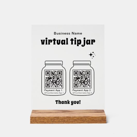 Virtual Tip Jar with 2 QR Code アクリルサイン (正面)