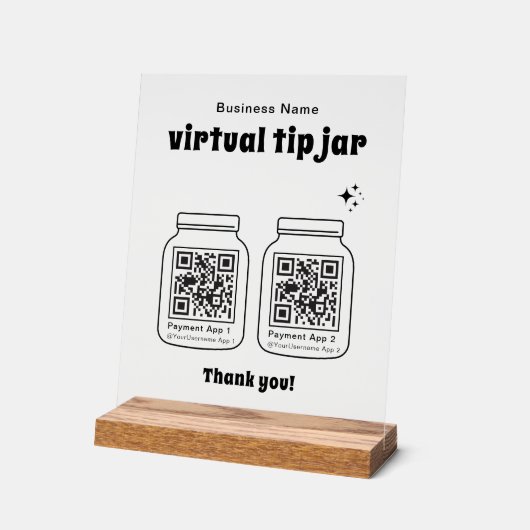 Virtual Tip Jar with 2 QR Code アクリルサイン (傾斜)
