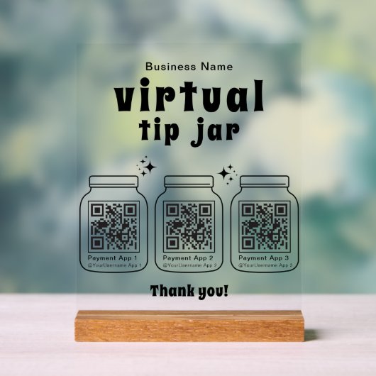 Virtual Tip Jar with 3 QR Code アクリルサイン (ニュートラル)