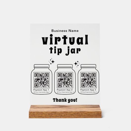 Virtual Tip Jar with 3 QR Code アクリルサイン (正面)