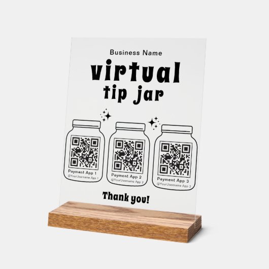Virtual Tip Jar with 3 QR Code アクリルサイン (傾斜)